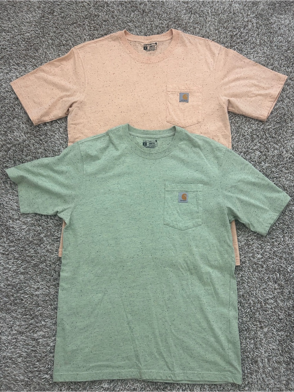 Carhartt Loose Fit Pocket T Shirt Mens Medium Peach Green Speckled 2 Pack